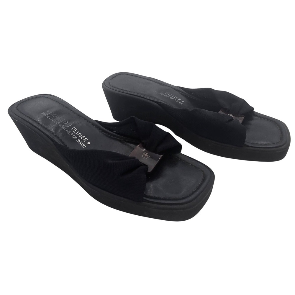 Donald J Pliner Y2K Black Grosgrain Bow Platform Wedge Slide Sandal Womens 8.5